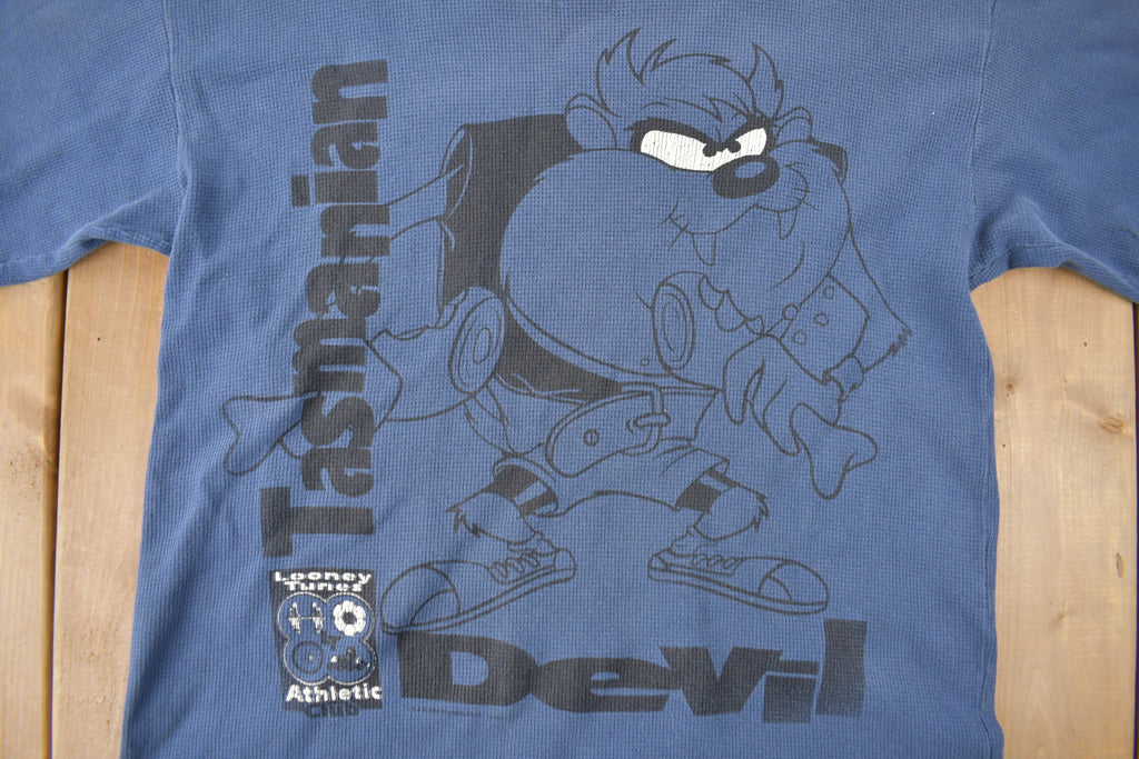 Vintage 1996 Tasmanian Devil Looney Tunes Thermal T Shirt Size L Made In Canada