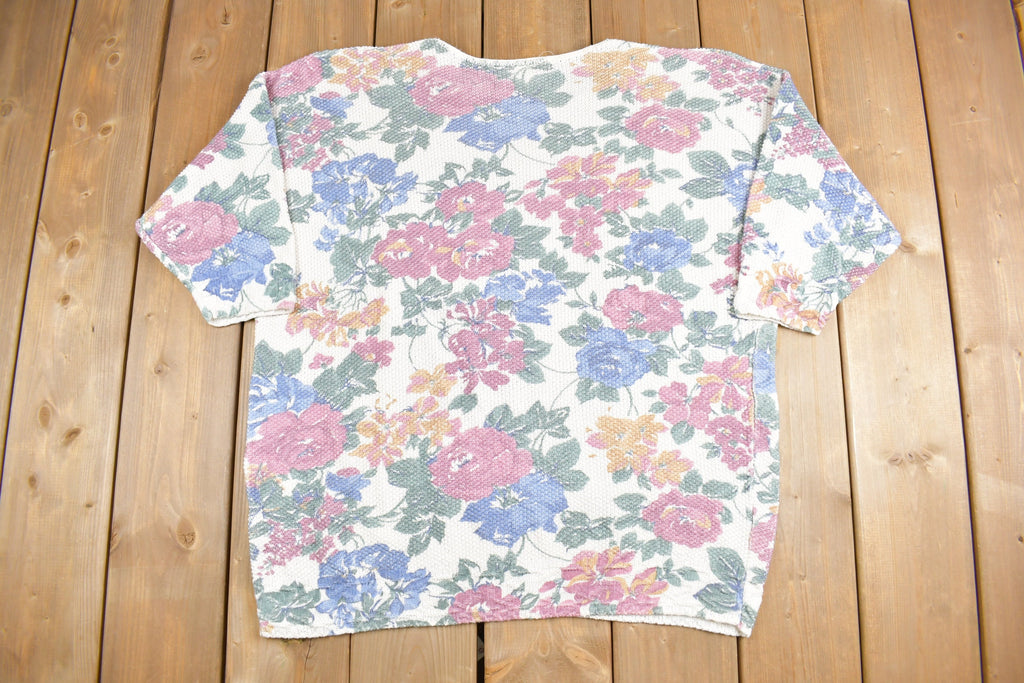 Vintage 1980s Just For Women Floral Waffle Knit Thermal Crewneck
