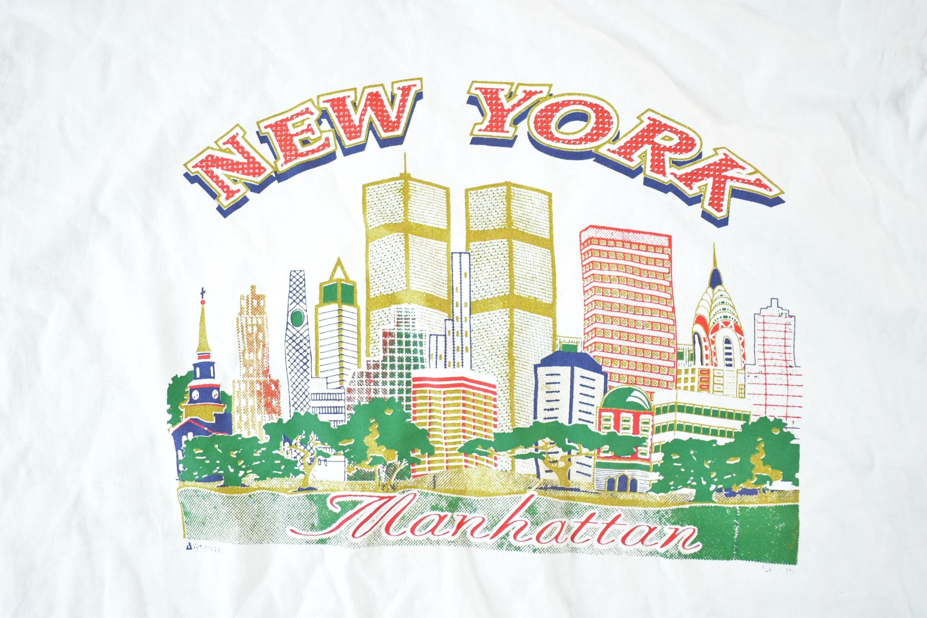 Vintage 1990s New York Manhattan Twin Towers Souvenir T-Shirt Men's L