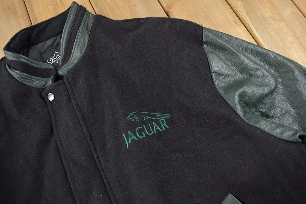Vintage 1990s Jaguar Embroidered Leather & Wool Jacket Made In Canada Size XL