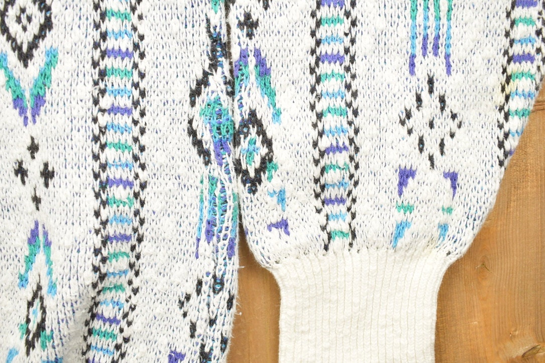 Vintage 1990s 417 Van Heusen Knitted Crewneck Sweater / Vintage 90s Crewneck / All Over Pattern / Abstract Knit/ Knit Pullover / Made in USA