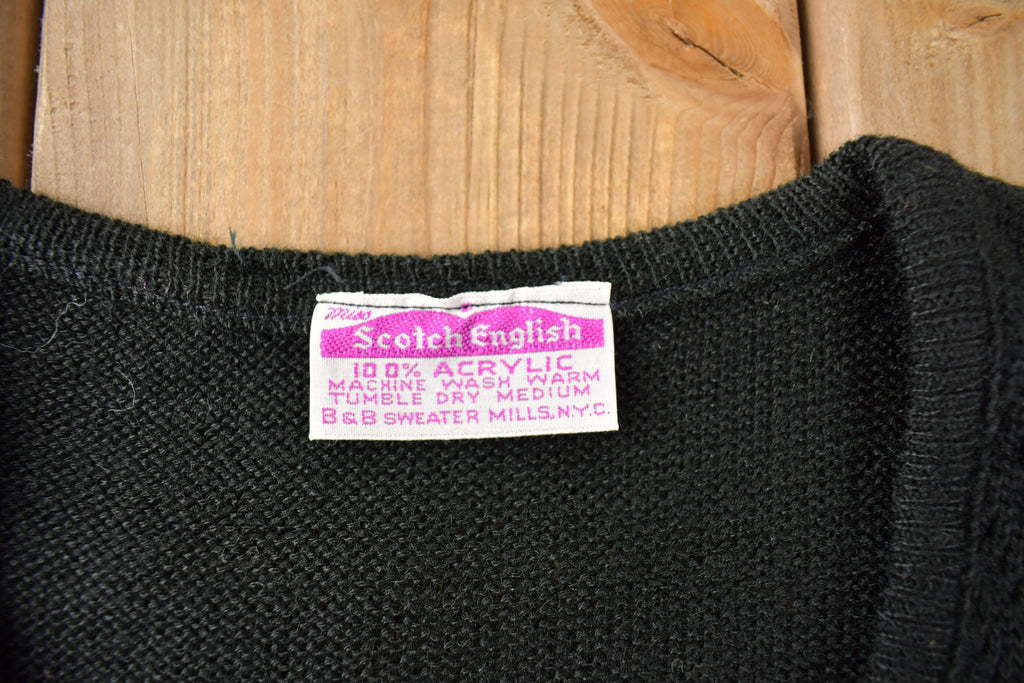 True Vintage 1960s Deadstock Miss Scotch English Short Sleeve Black Knit Acrylic Sweater