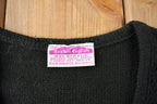 True Vintage 1960s Deadstock Miss Scotch English Short Sleeve Black Knit Acrylic Sweater