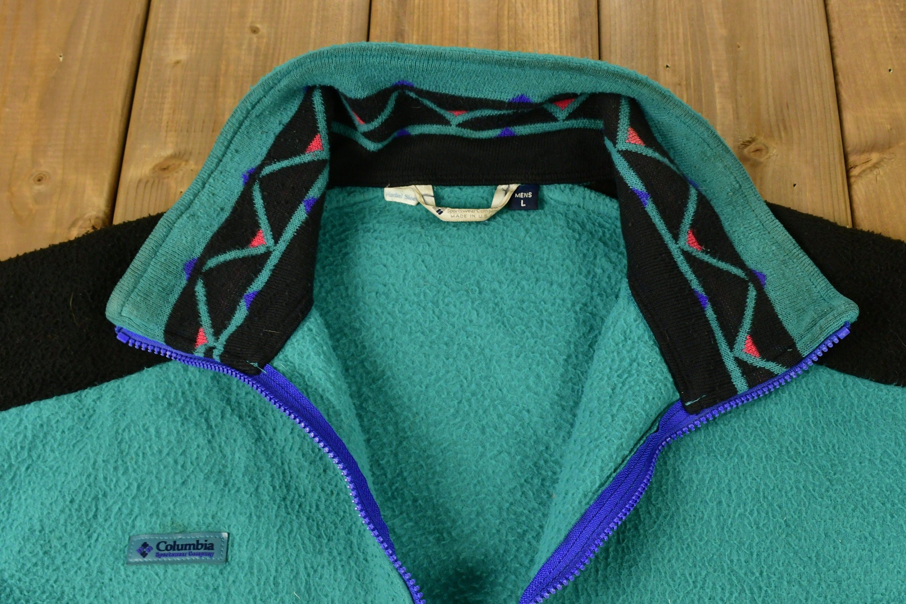 Vintage 1990s Columbia Radial Sleeve Full Zip Fleece Sweater