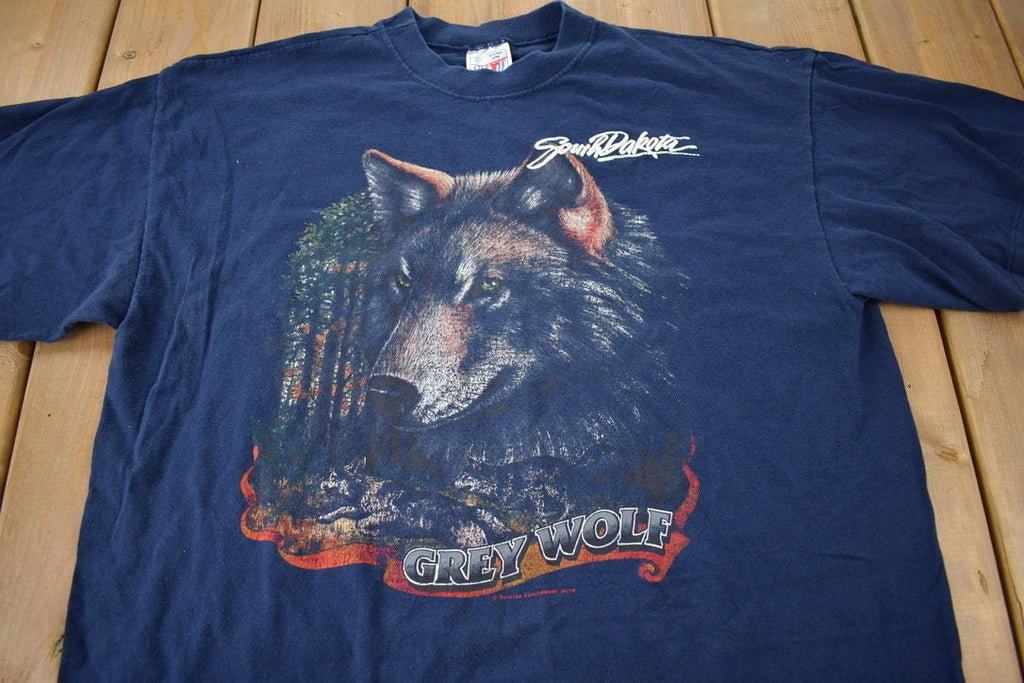Vintage 1990s South Dakota Grey Wolf Souvenir Travel T Shirt Made In USA