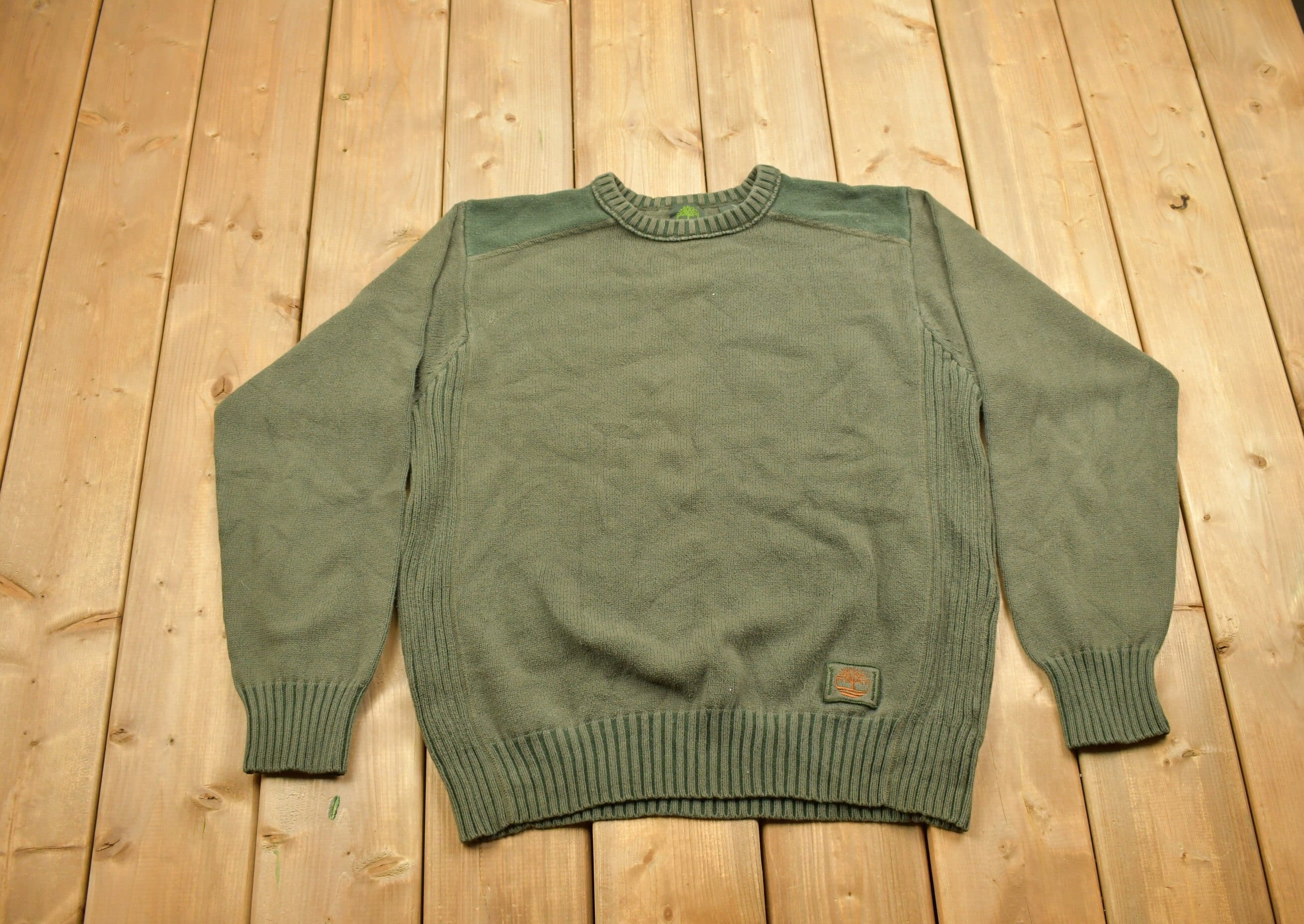 Vintage 1990s Timberland Army Green Knit Crewneck Sweatshirt