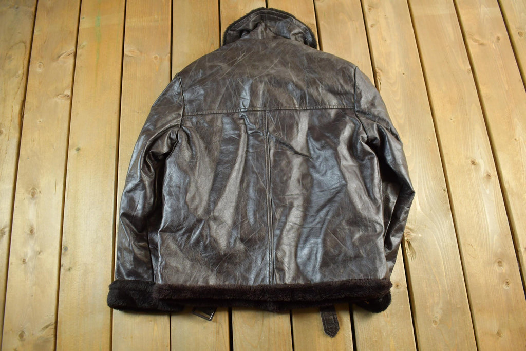 Vintage 1950s 1960s Victoria Warm Coat Leather Fur Lined Jacket Women's M-L