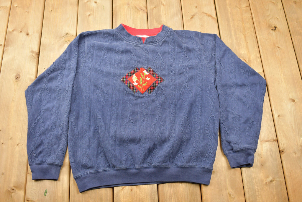 Vintage 1990s Shenanigans Floral Theme 3D Cable Knit Crewneck Sweater