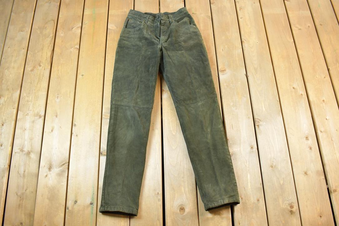 Vintage 1990s In Flight By Par Pablo Leather Airplane Pilot Work Jeans Size 24 x 30