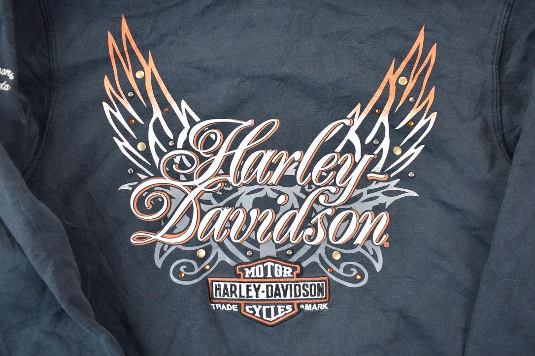 Vintage 1990s Harley Davidson Embroidered Bergdale Graphic Hoodie