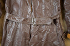 Vintage 1990s Brown Leather Lined Long trench Jacket Made In USA