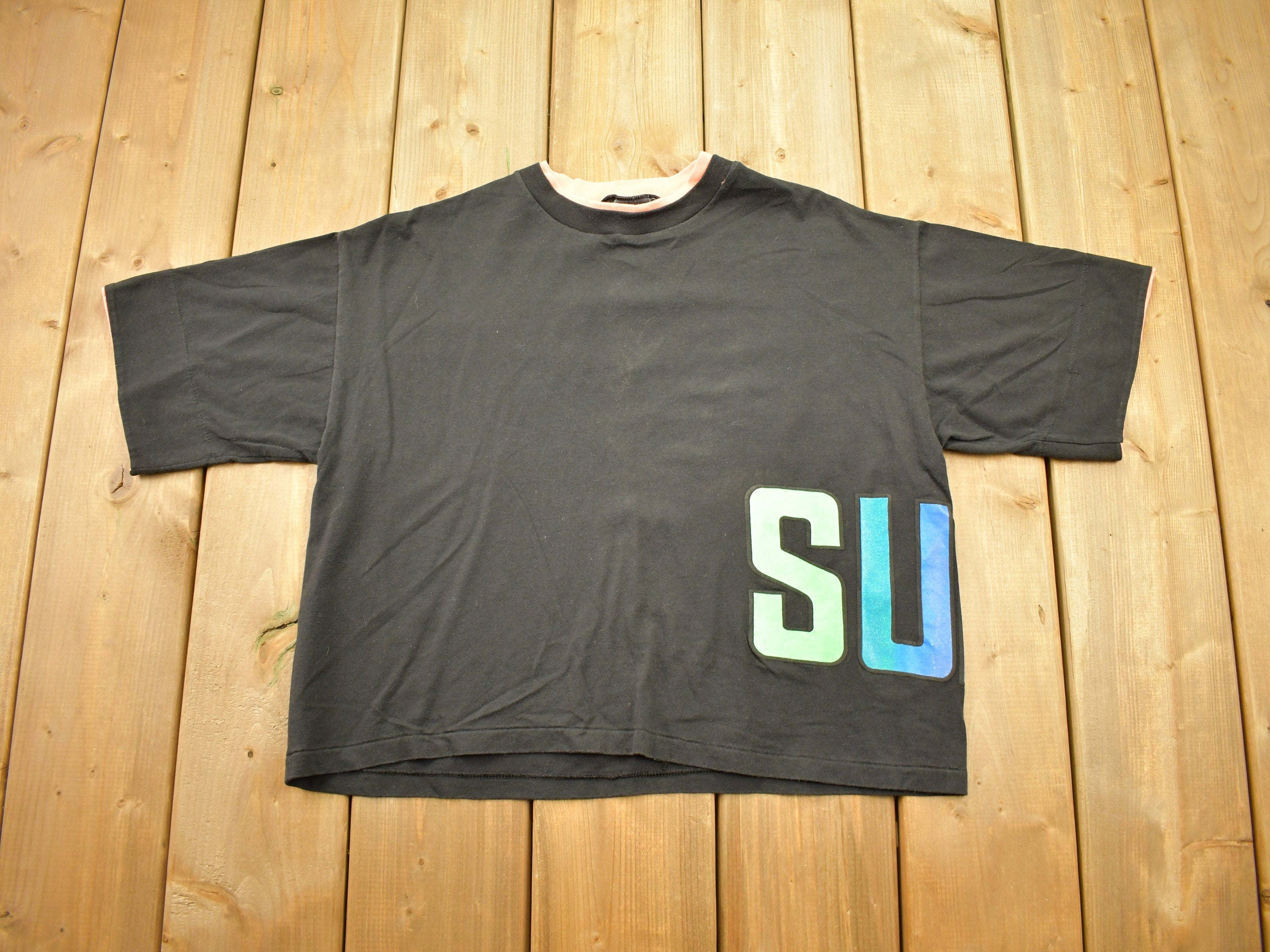 Vintage 1990s Surf Spell Out Single Stitch Cropped T-Shirt