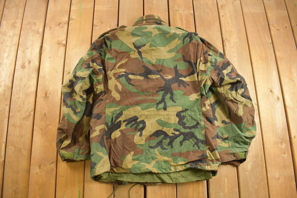 Vintage 1982s Military Woodland Camouflage Cold Weather Field Jacket