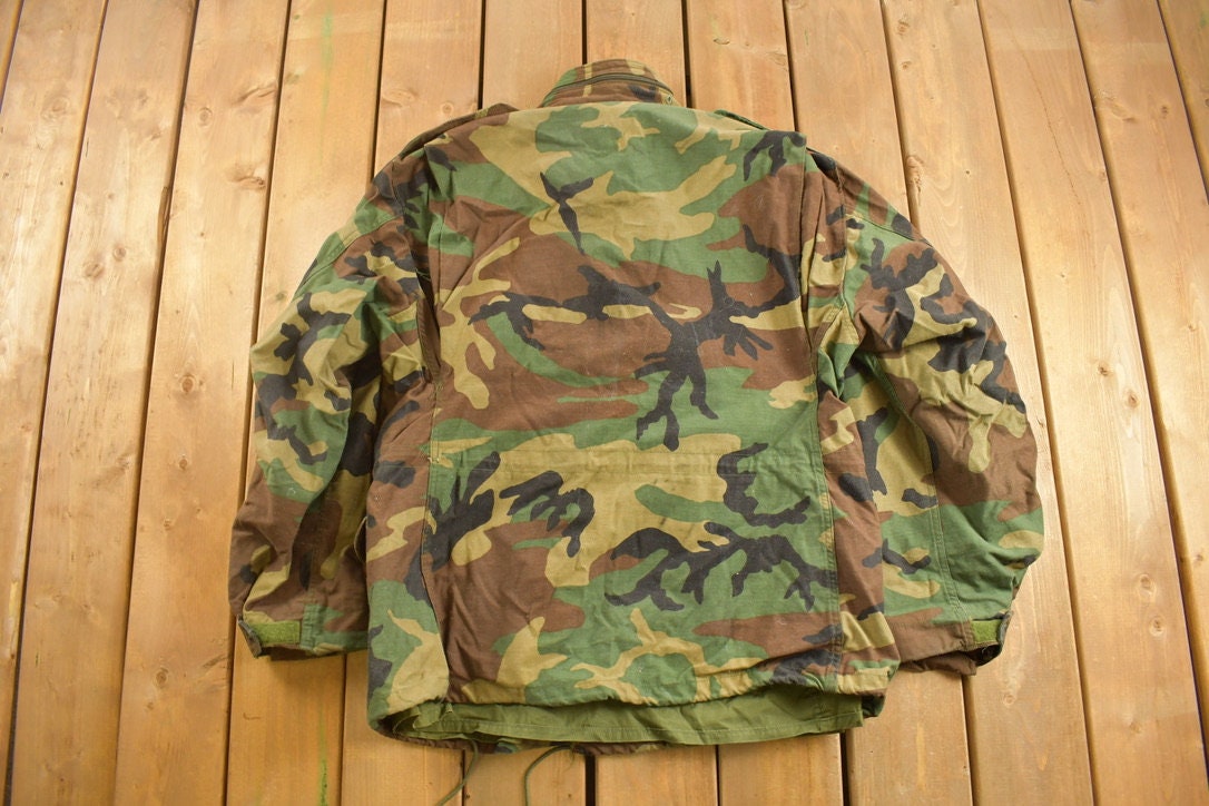 Vintage 1982s Military Woodland Camouflage Cold Weather Field Jacket