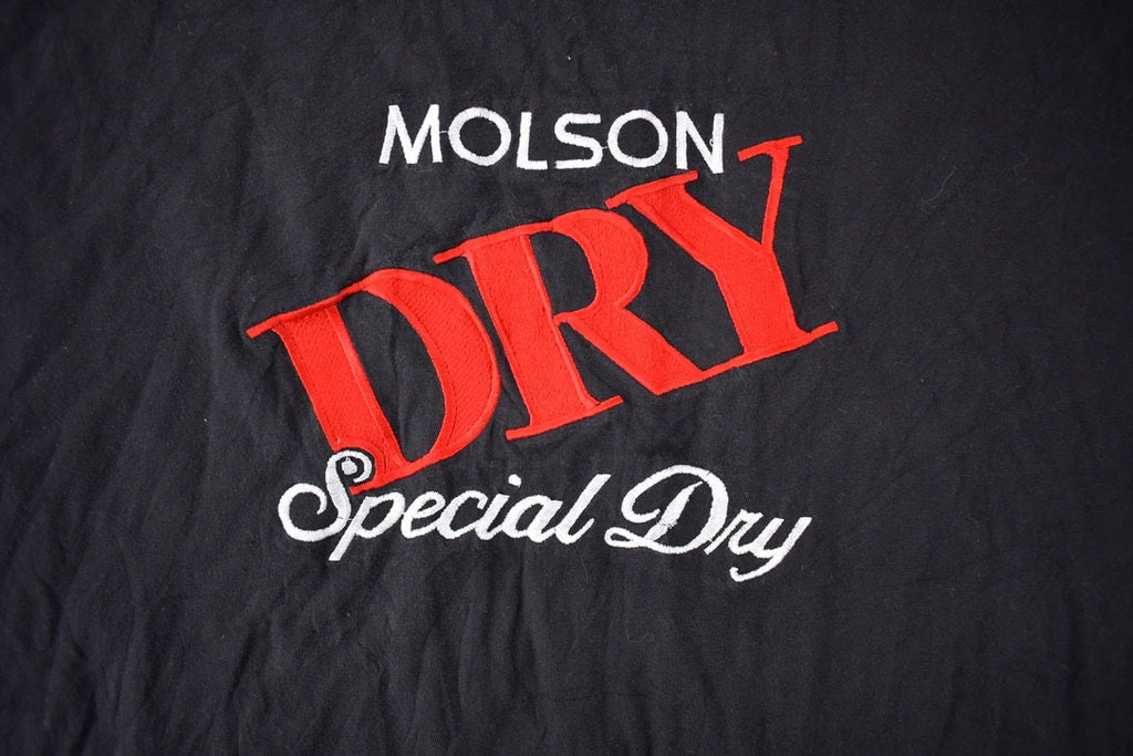 Vintage 1990s Molson Dry Embroidered Graphic T Shirt Made In Canada