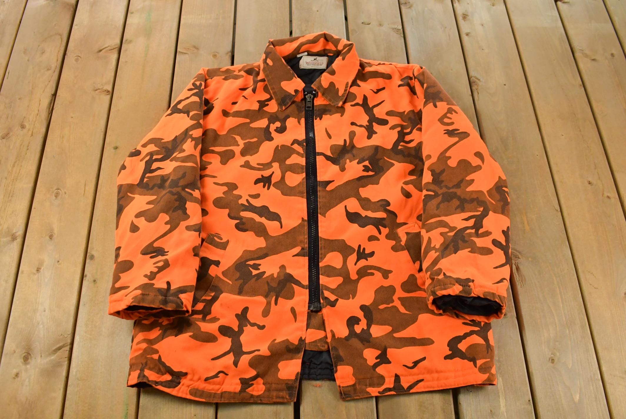 Vintage 1980s Woodfield Orange Camo Parka Jacket Men's Large