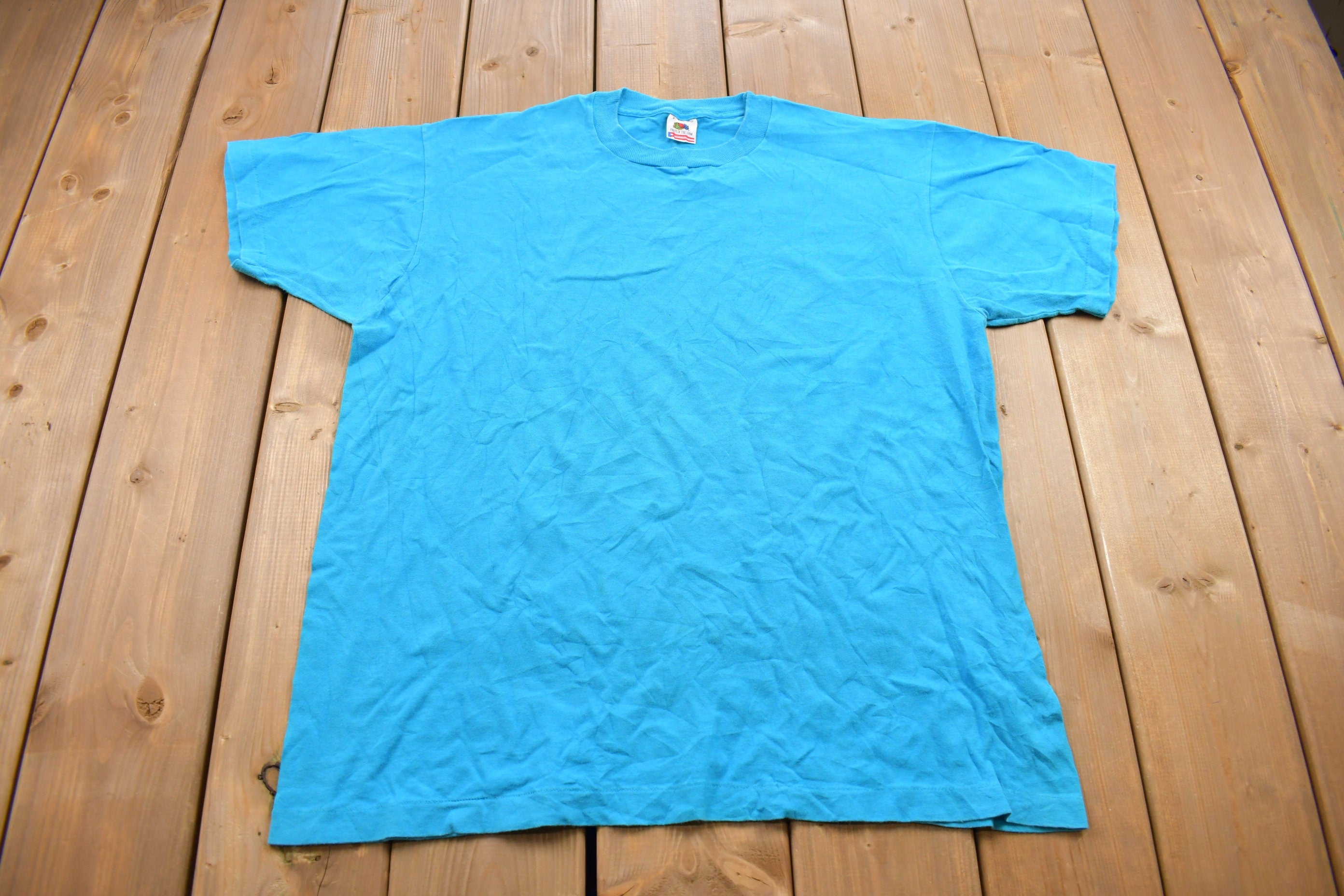Vintage 1990s Blank Fruit of the Loom Blue T Shirt