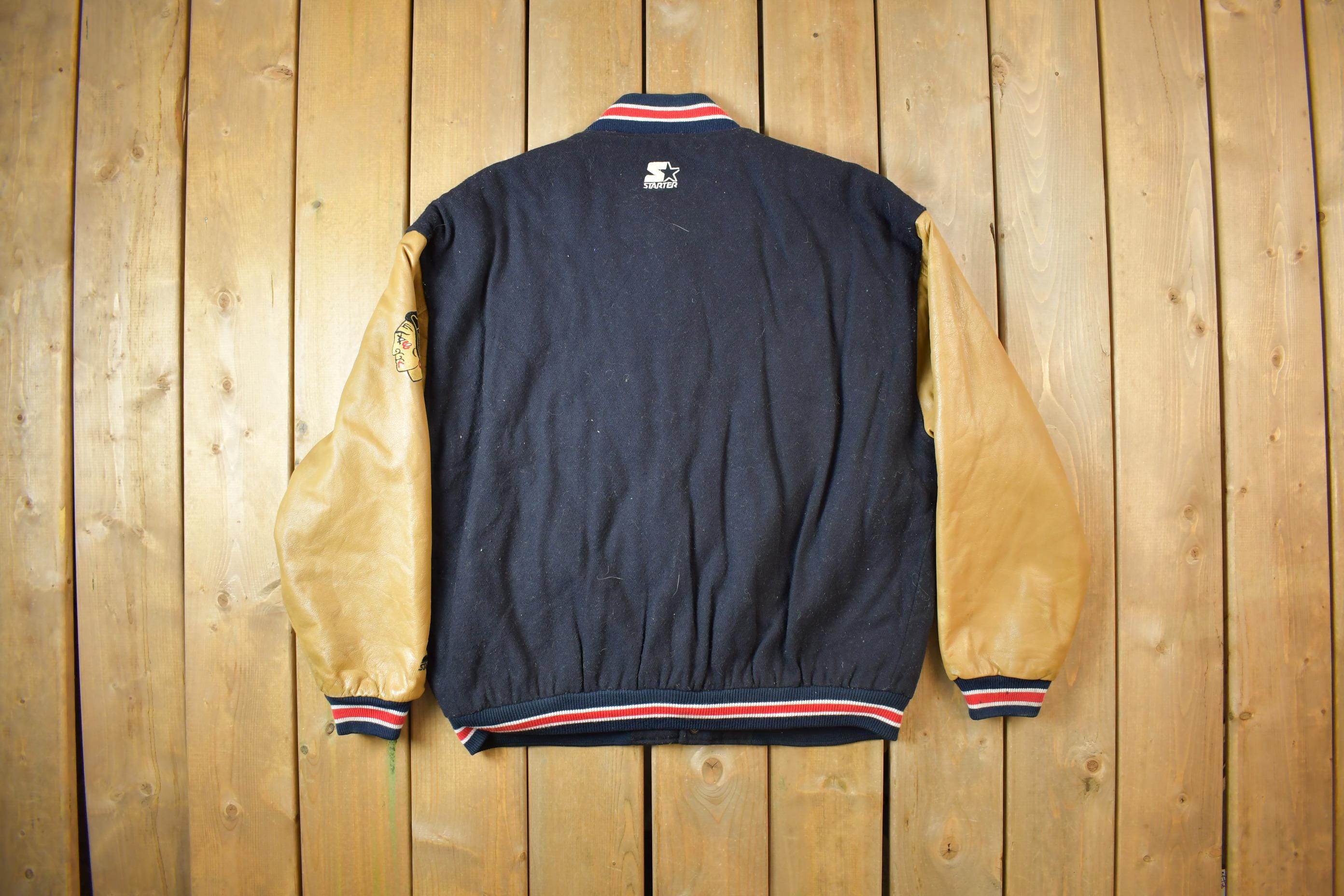 Vintage 1990s Starter NHL Chicago Black Hawks Hockey Wool Varsity Jacket