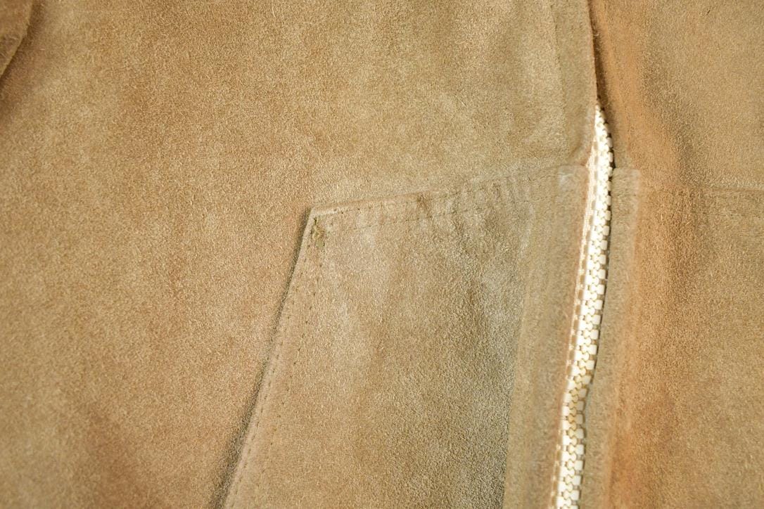 Vintage 1970s William Barry Suede Leather Hooded Jacket Coat Perfectly Distressed Made In USA