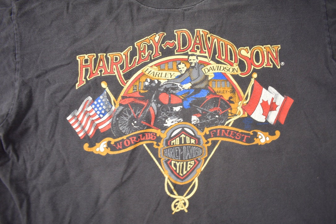 Vintage 1990s Hi Tech Toys Harley Davidson Winsloe Prince Edward Island Single Stitch Graphic T-Shirt Made In USA