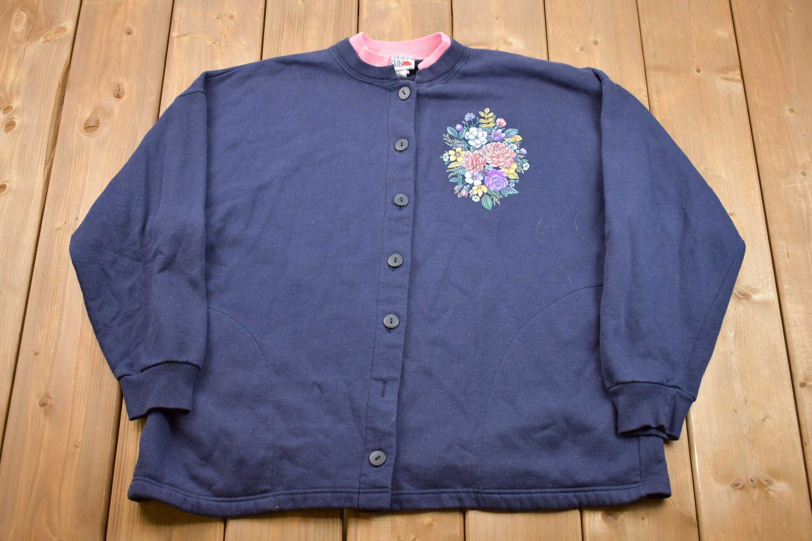 Vintage 1990s Morning Sun Fleece Sweater / Sportswear / 90s Crewneck / Flowers / Athleisure / Hiking