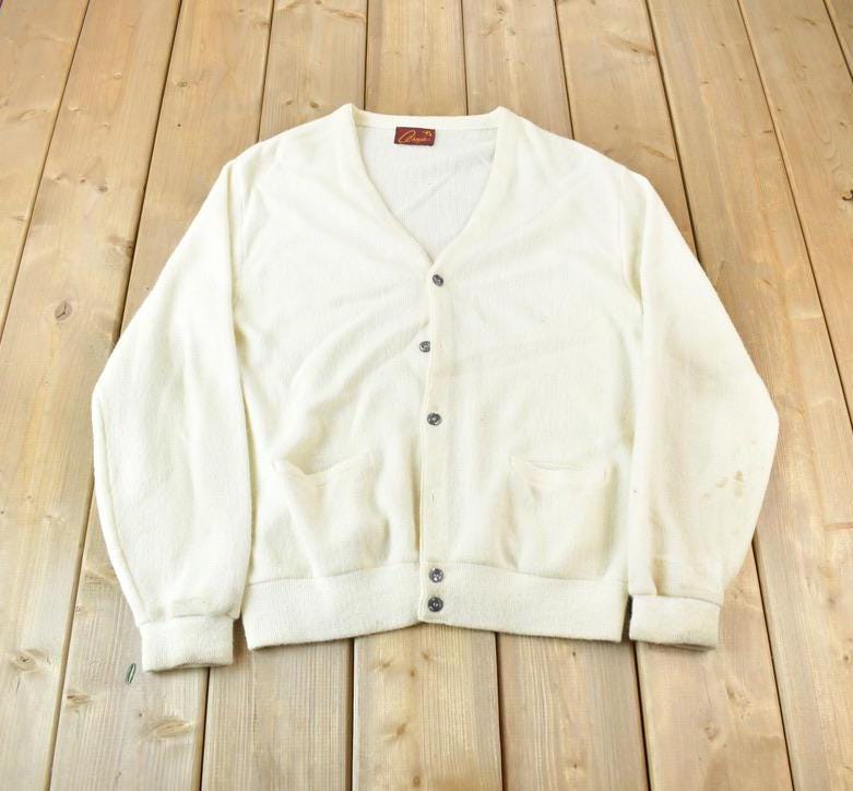 Vintage 1980s Arnie Knit White Cardigan Sweater