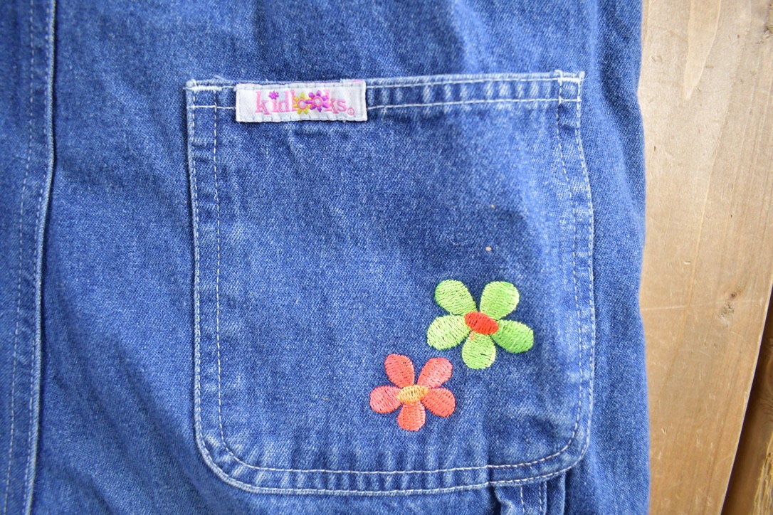 Vintage 1990s Kid Looks Cute Butterfly Denim Jean Overalls Size 34x28