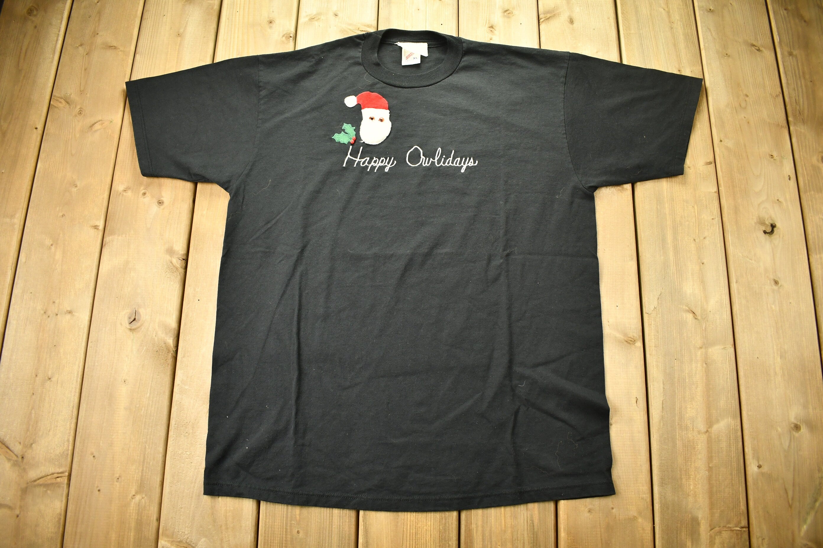 Vintage 1990s Happy Owlidays Owl Theme Christmas T-Shirt