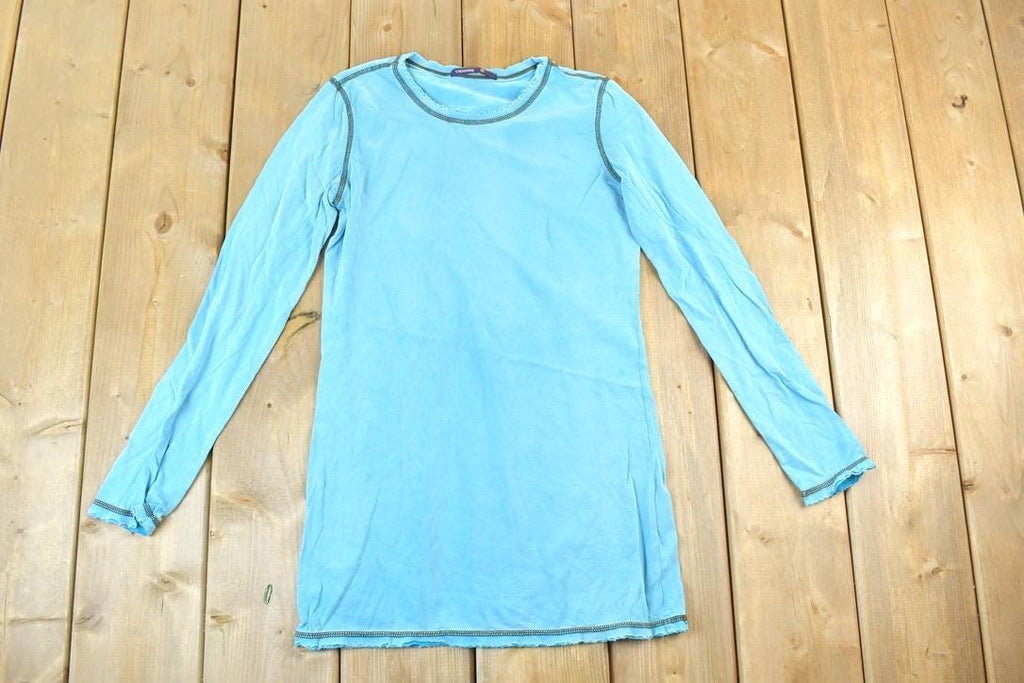 Women Vintage Vigoss Y2K Blank Blue T-Shirt / Vigoss Grunge Skull Print / Contrast Stitch / Internet Famous Clothing / Over Dyed