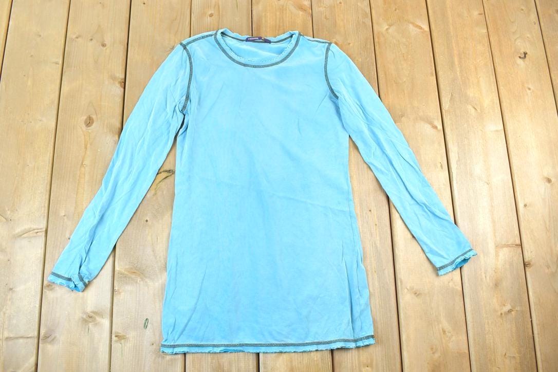 Women Vintage Vigoss Y2K Blank Blue T-Shirt / Vigoss Grunge Skull Print / Contrast Stitch / Internet Famous Clothing / Over Dyed