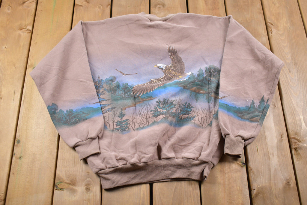 Vintage 1990s Art Unlimited Eagle All Over Print Double Collar Sweatshirt Men's 2XL
