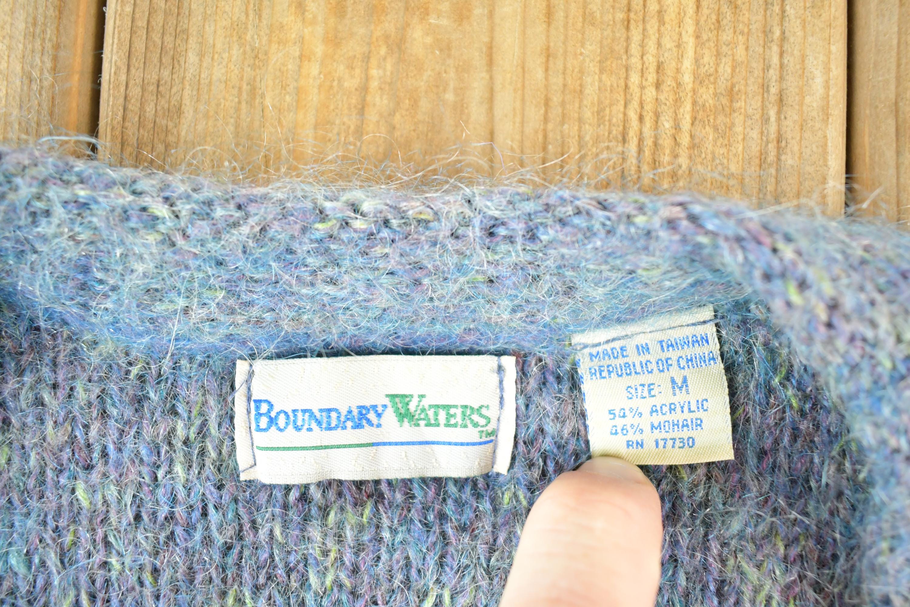 Vintage 1970s Boundary Waters Mohair Cable Knit Cardigan Sweater Mens M