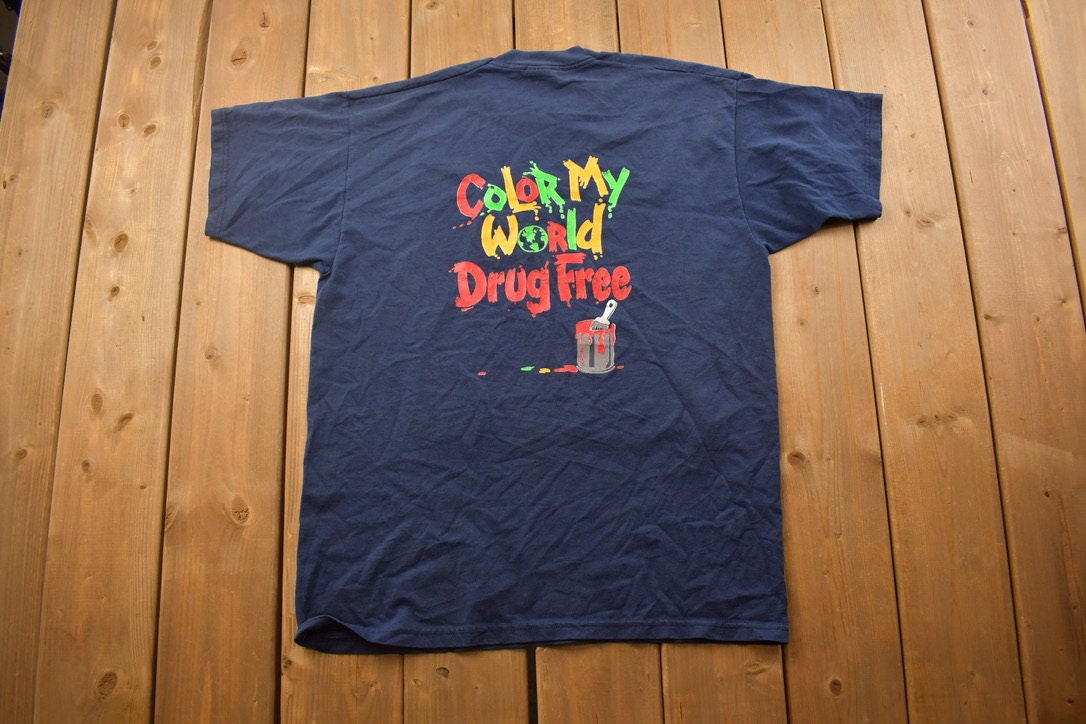 Vintage 1990s Drug Free World Graphic T Shirt