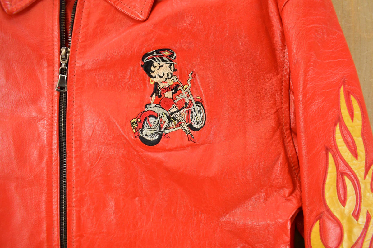 Vintage 1990s Betty Boop Leather Motorcycle Jacket Women's S