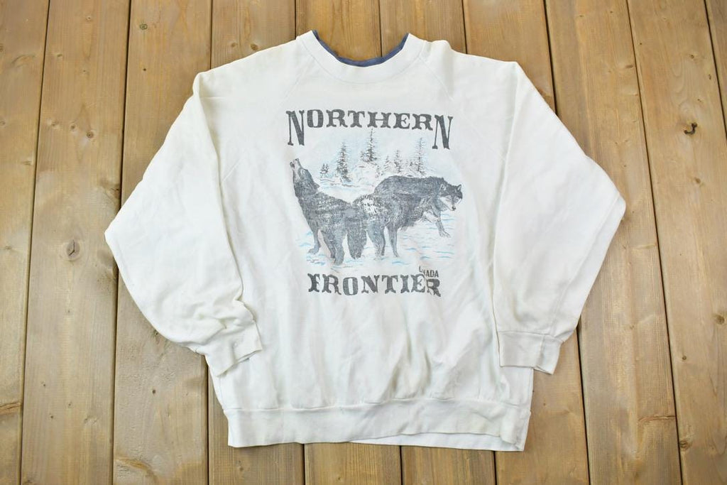 Vintage 1980s Northern Frontier Canada Two Wolves Crewneck