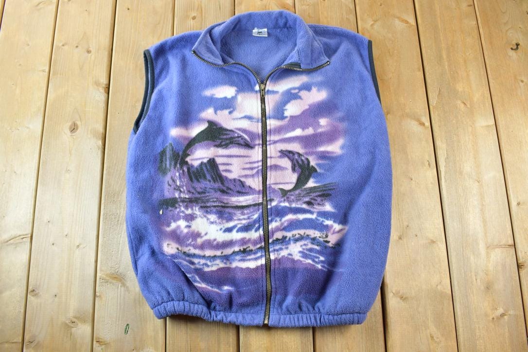 Vintage 1990s Dolphins Canadian Wildlife Fleece Outdoorsman Sweater