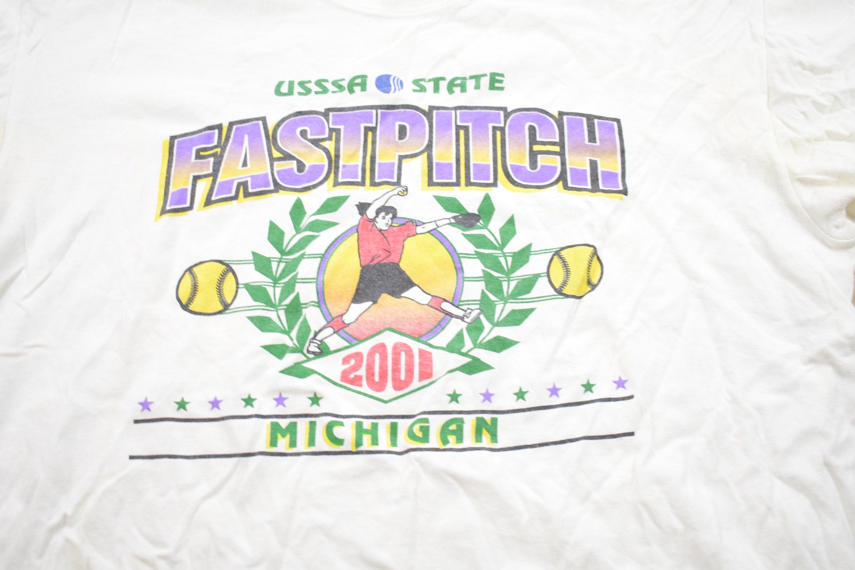 Vintage 2001 Fast Pitch Michigan Graphic T-Shirt
