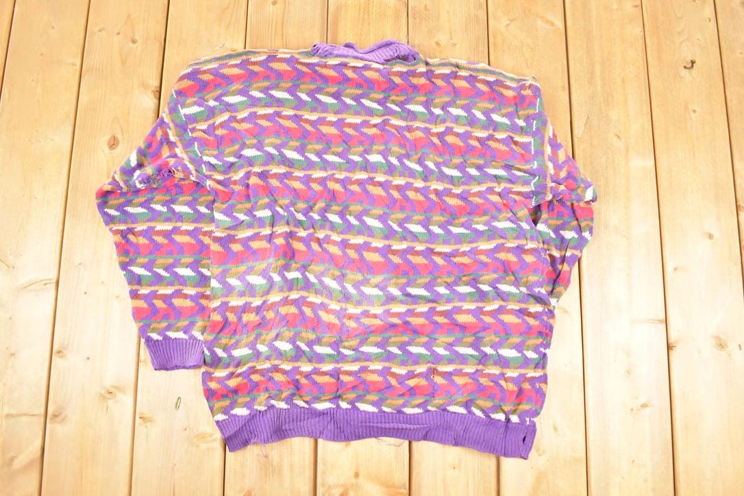 Vintage 1990s Essential Elements Knit Abstract Pattern Crewneck Sweater Women's XL  90s Knitted Sweatshirt  Vintage Preppy Knits