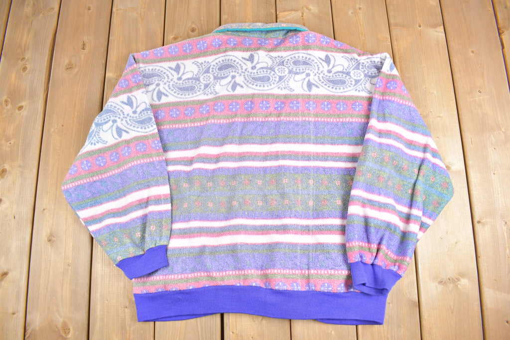 Vintage 1990s Apres Sport Paisley Patterned Fleece Zip Up Sweater