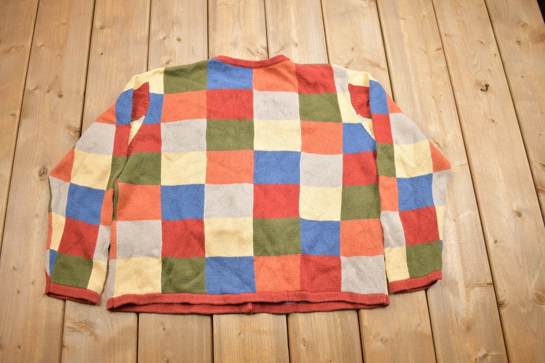 Vintage 1990s Christopher And Banks Checkered Knitted Cardigan Sweater