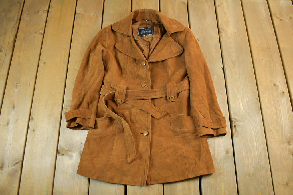 Vintage 1970s Jha Jha By Fook Women's Full Length Leather Trench Coat Size 9