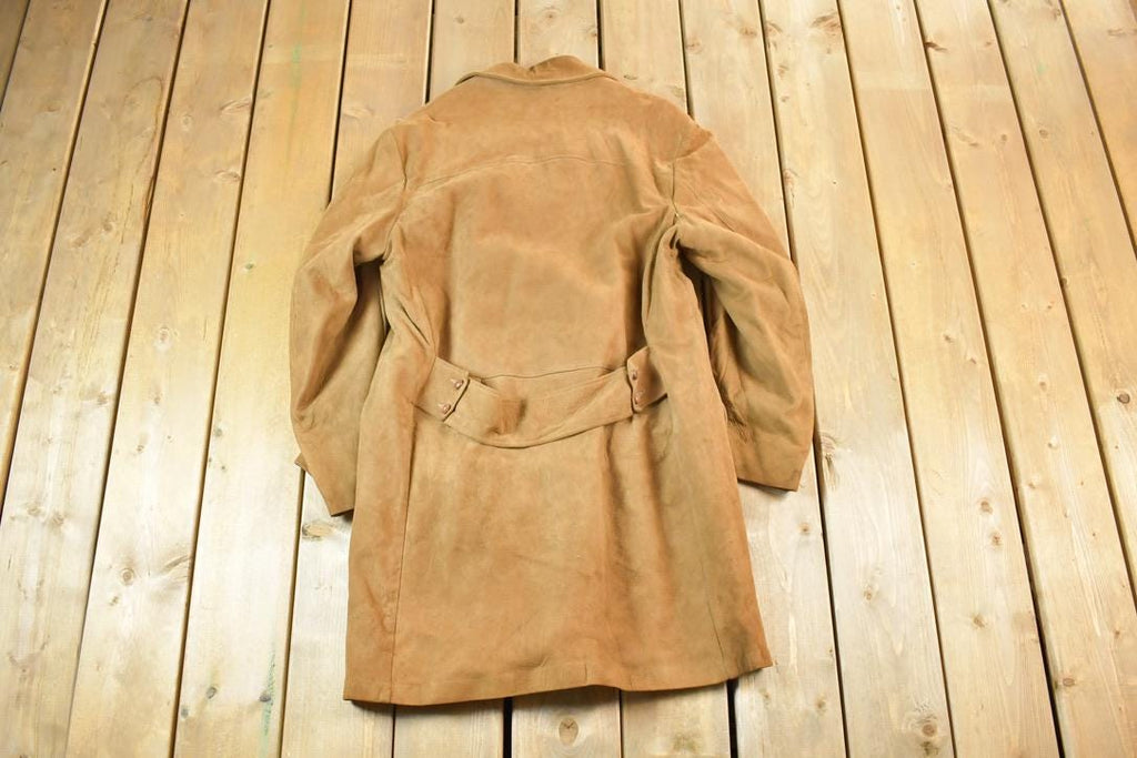 Vintage 1960s Leather Suede Western Style Button Up Long Jacket Made In USA