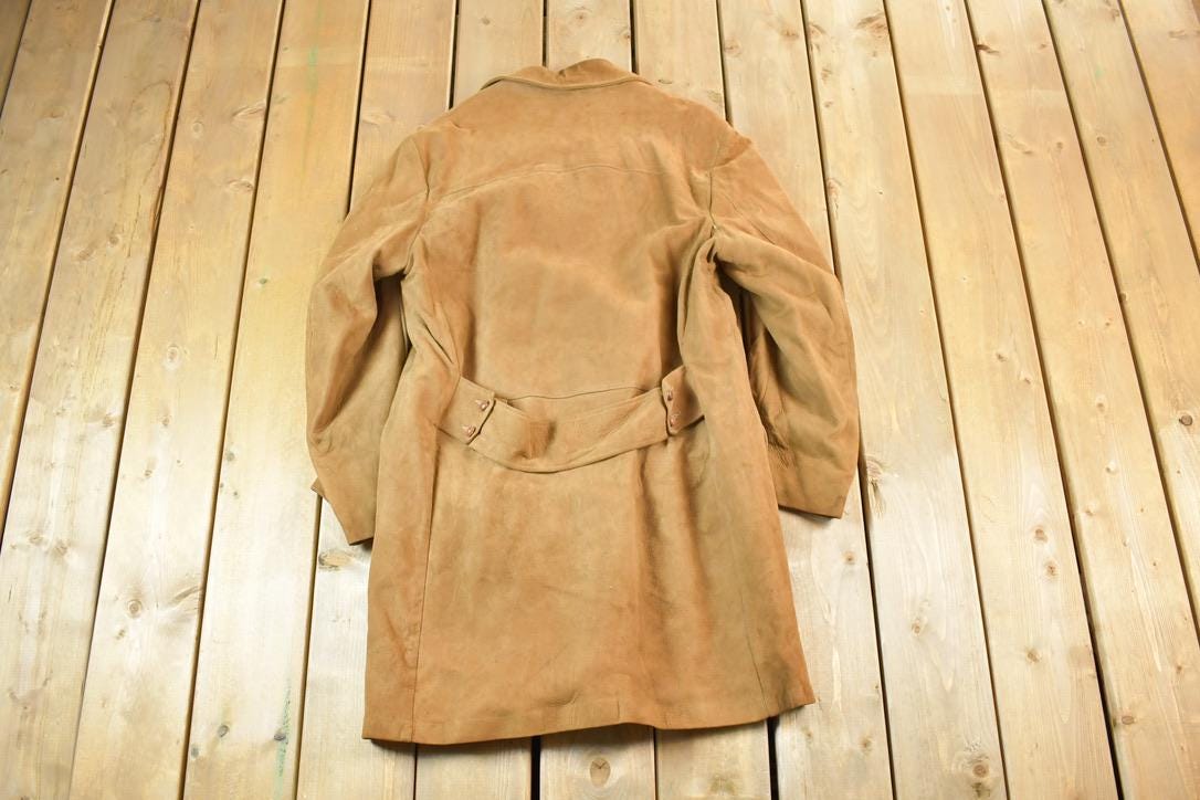 Vintage 1960s Leather Suede Western Style Button Up Long Jacket Made In USA