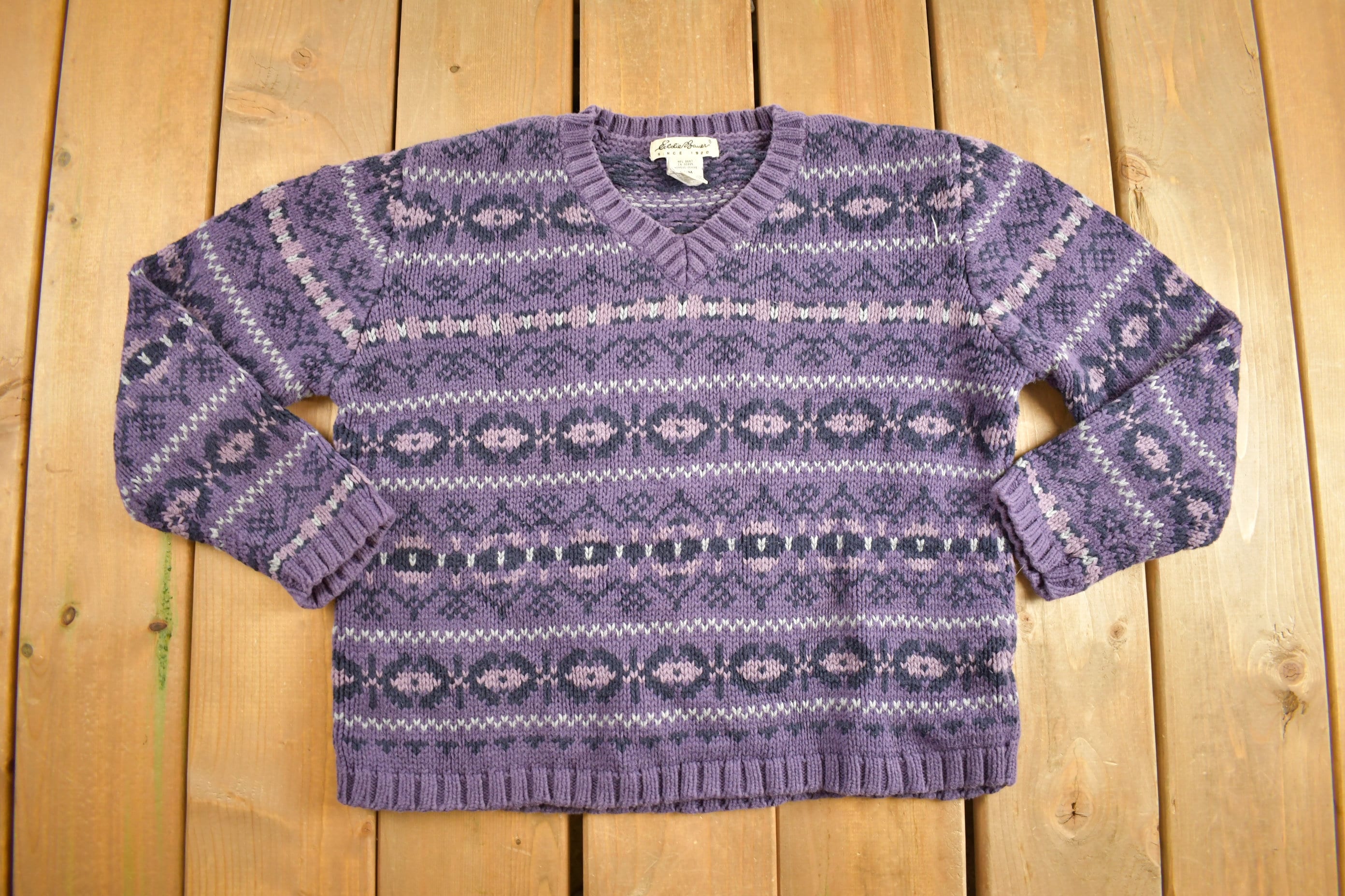 Vintage 1990s Eddie Bauer Geometric Knitted Crewneck Sweater  Vintage 90s Crewneck All Over Pattern  Outdoorsman  Fall Wear