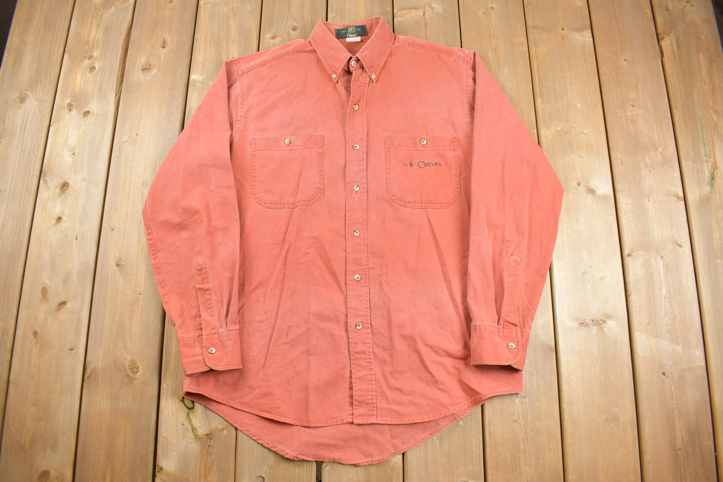 Vintage 1980s Orvis Blank Peach Button Up Shirt / 1990s Button Up / Vintage Flannel / Basic Button Up / Graphic Button Up