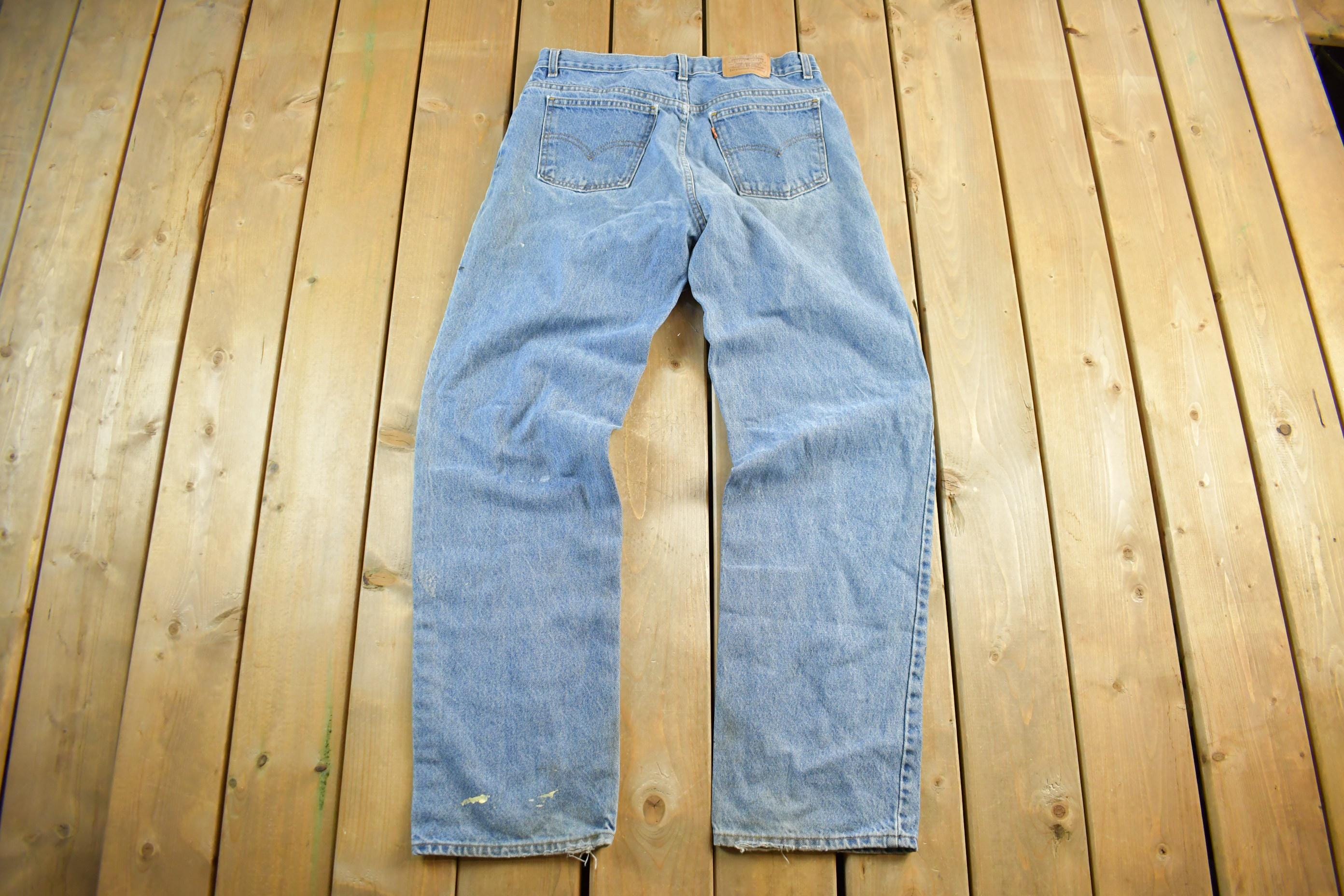 Vintage 1990s Levi's Paint Distressed Orange Tab Denim Jeans Size 34 x 34