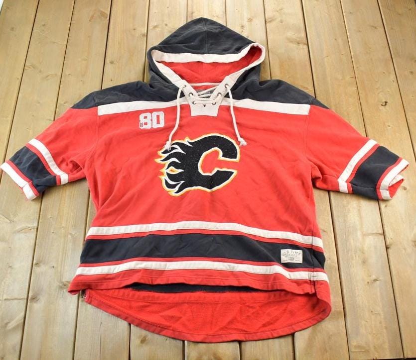 Vintage 1990s Calgary Flames Old Time Hockey Hoodie Crewneck Sweatshirt