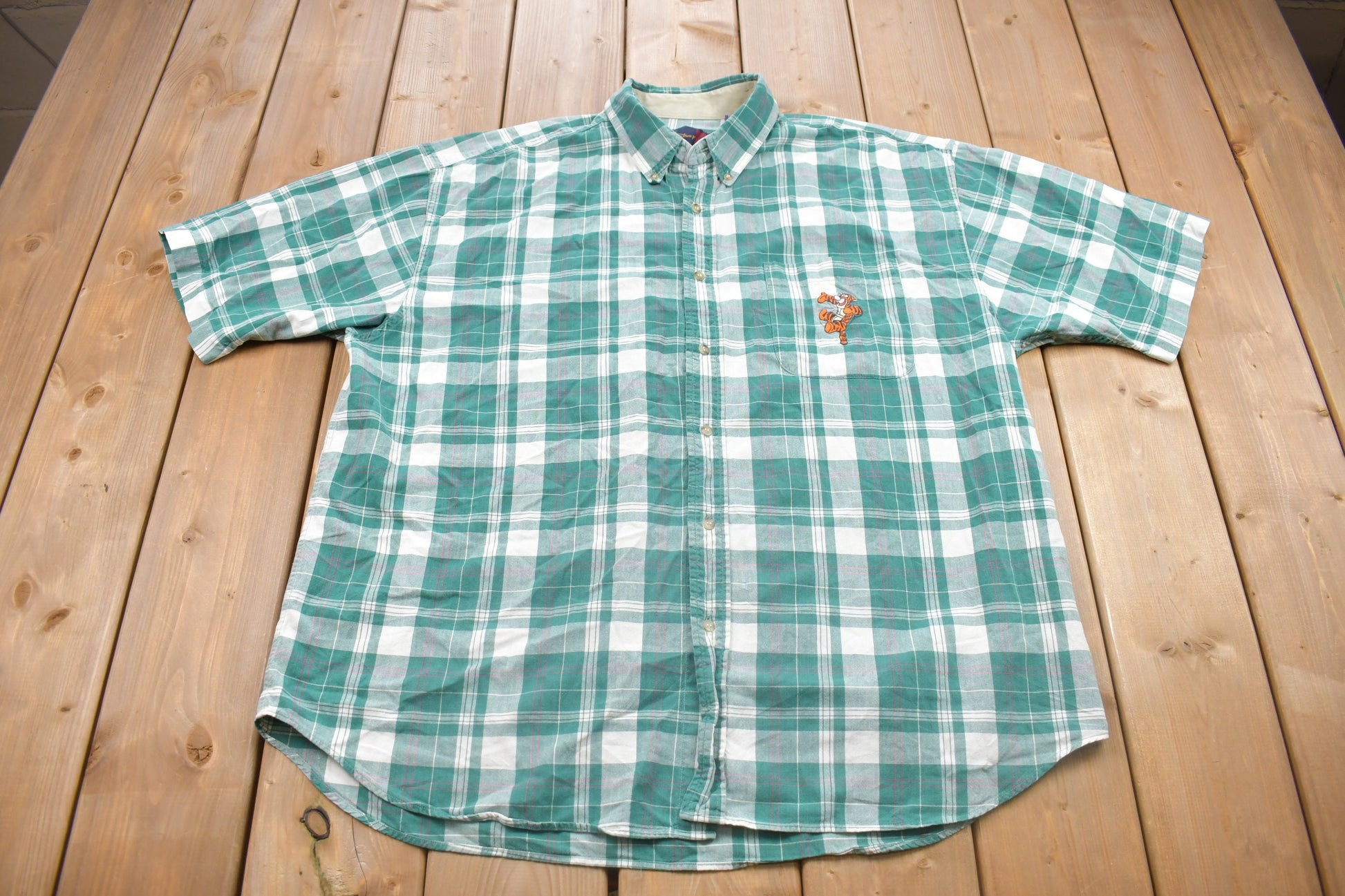 Vintage 1990s Disney Tigger Plaid Button Up T Shirt