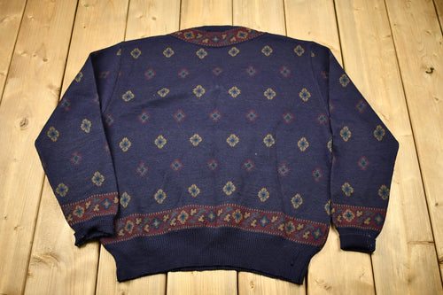 Vintage 1980s Tricots St. Raphael Pure New Wool Knitted V Neck Sweater / Patchwork / All Over Pattern / Aztec Pattern / Southwestern