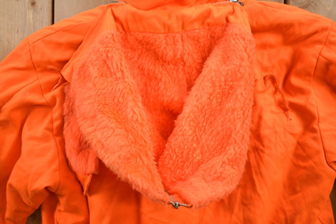 Vintage 1980s Solid Orange Fur Hood Jacket